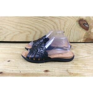 New Easy Spirit Sandals 10M Black Leather Semarsha Woven Slip On Shoes